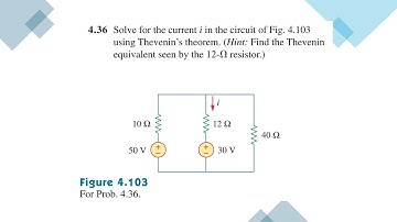 Problem 4.36 Solve for the current i in the circuit of Fig. 4.103 using Thevenin’s theorem. Sadiku.