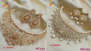 latest one gram gold cz choker necklace 