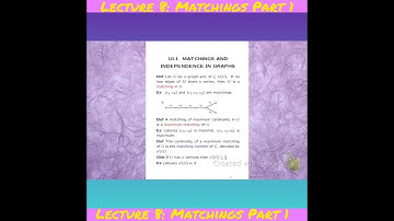 MAT0067 Graph Theory Honours Lecture 8 Matchings Part 1