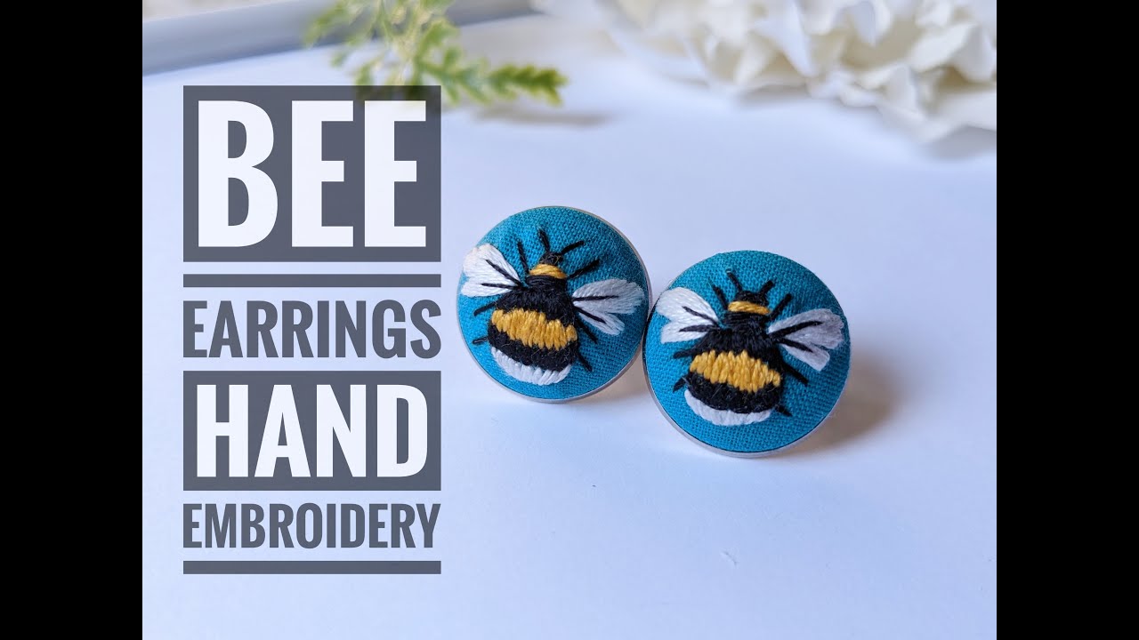 Super Cute Bee Earrings- Hand Embroidery