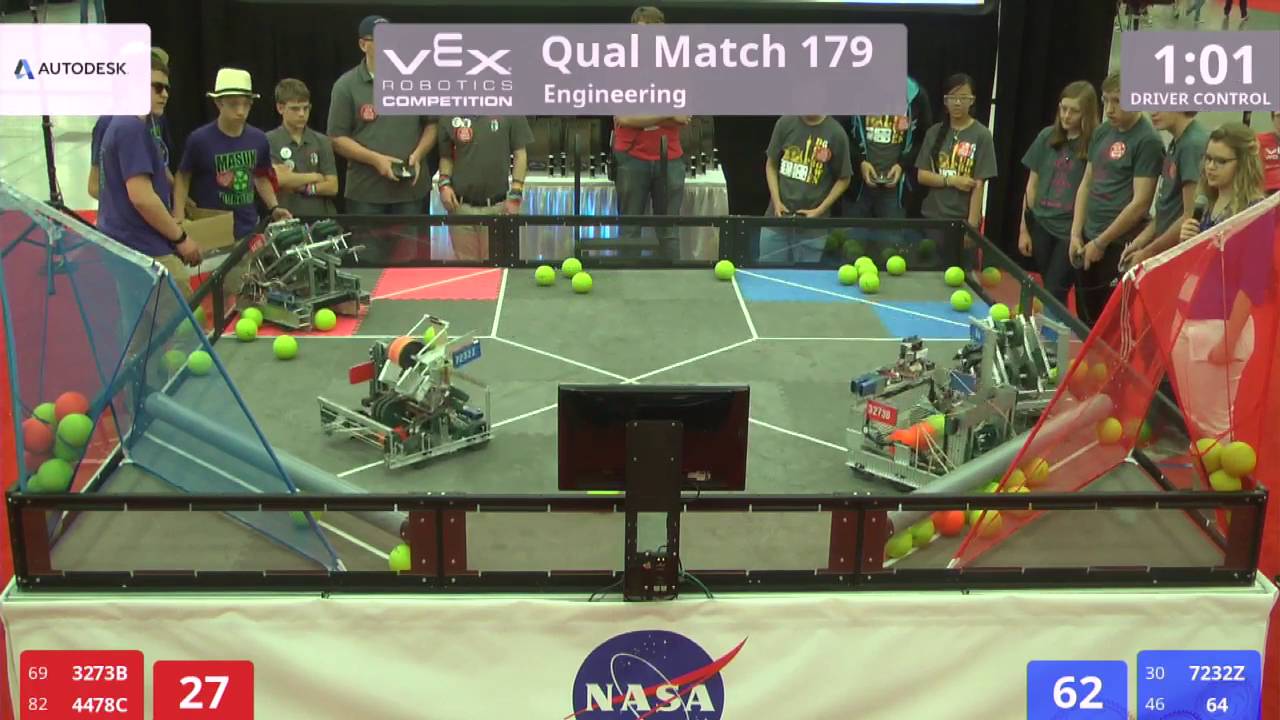 VEX Worlds 2016 - VRC High School - Engineering - Qual 179 (3273B 4478C) 109 vs 209 (7232Z 64)