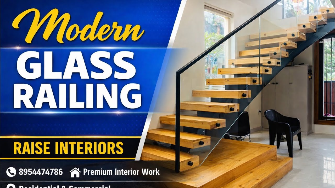 Modern Staircase Glass Railing Design | Raise Interiors | Premium ...