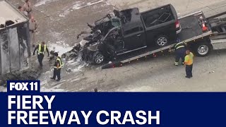 Truck Driver Survives 91 Freeway Crash