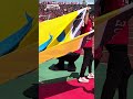 えがお健康スタジアムでのくまモン。
