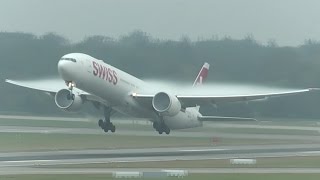 Spectacular condensation takeoffs at Zurich Airport