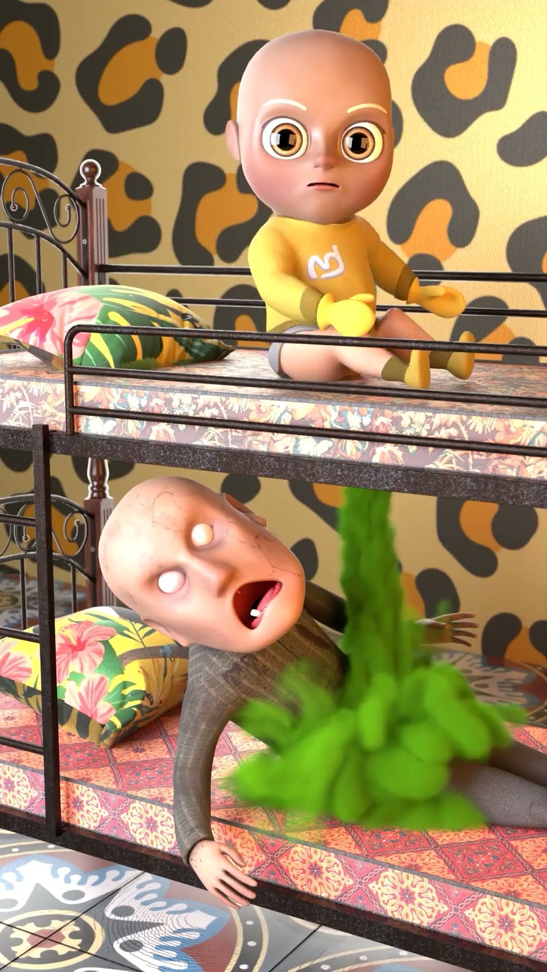 He chose the wrong bed!