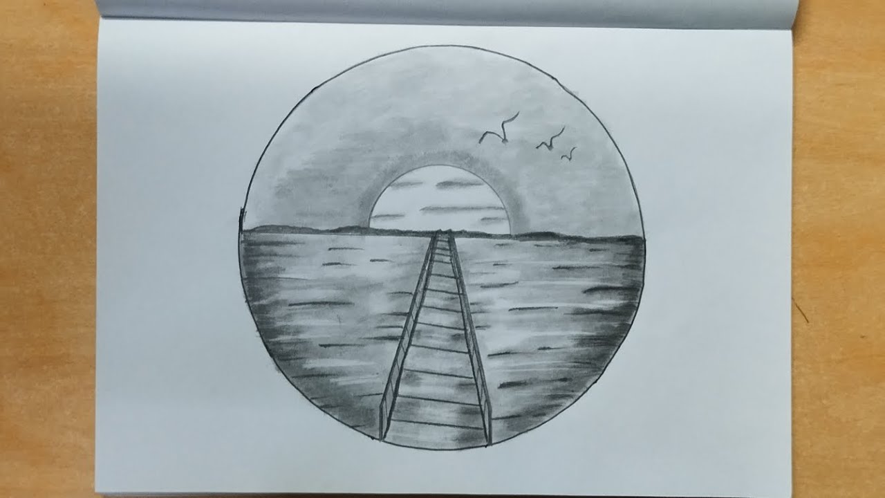 Easy Sunset Pencil Sketch In Circle Frame || Easy Drawing || Watch till ...