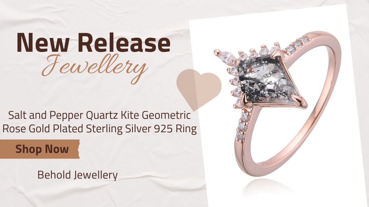Salt And Pepper Quartz Kite Geometric Rose Gold Plated Sterling Silver
