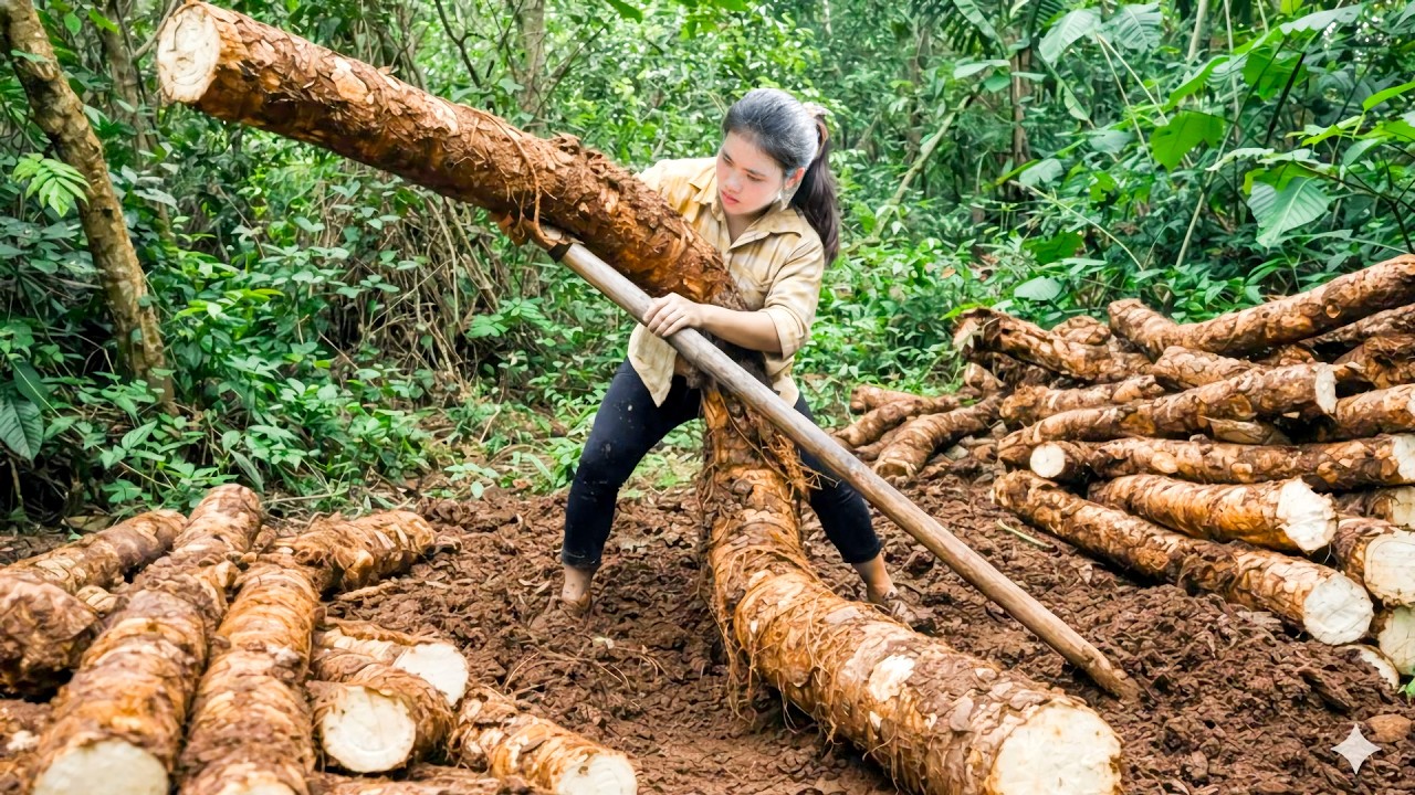 Harvesting Giant Wild Taro in the Forest and Bring to Market to Sell - Daily Countryside Life