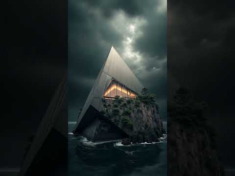 ویلا مدرن مثلثی در دل جزیره سنگی معماری آینده نگر با چشم انداز طوفانی  