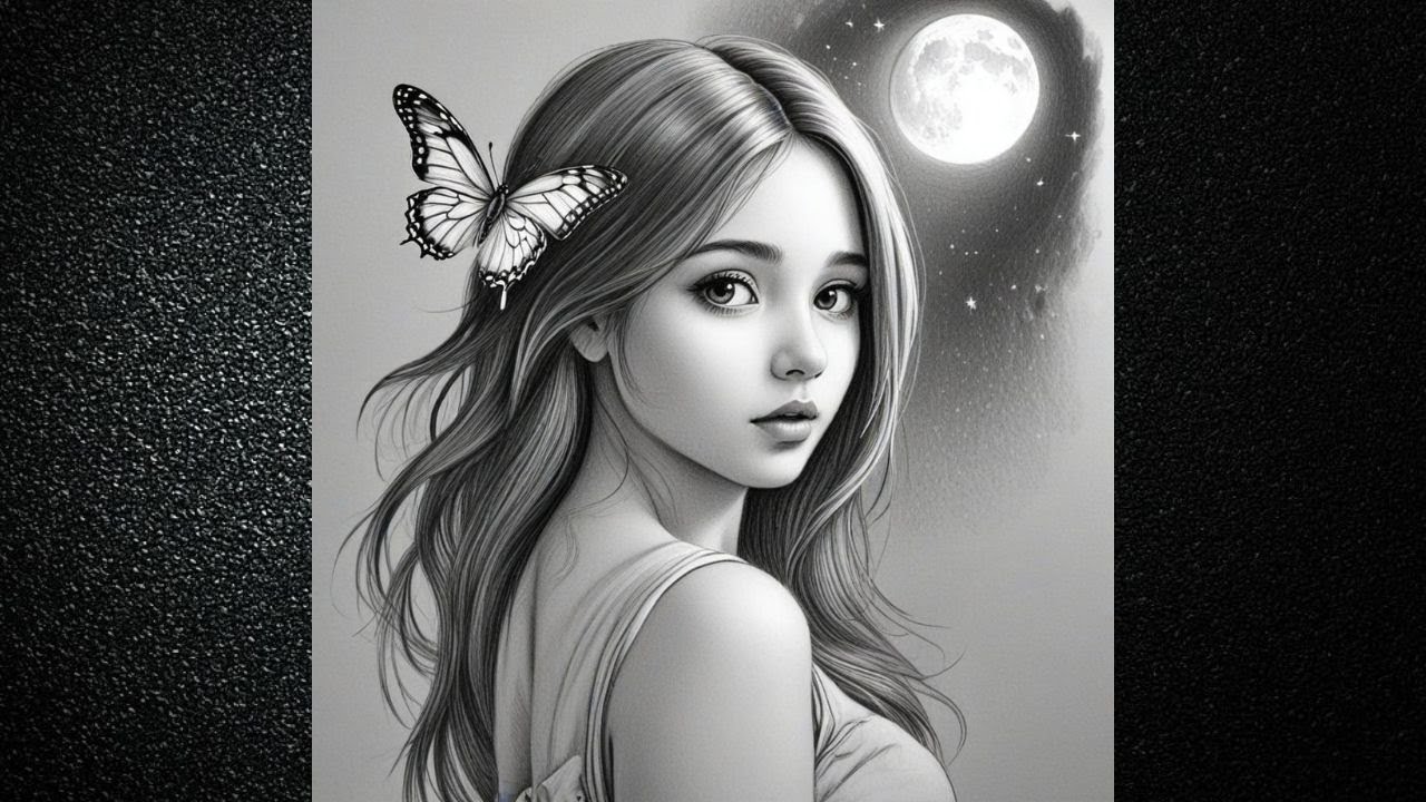 Magical Night Drawing: Girl with Butterfly and Moon | Pencil Art Tutorial