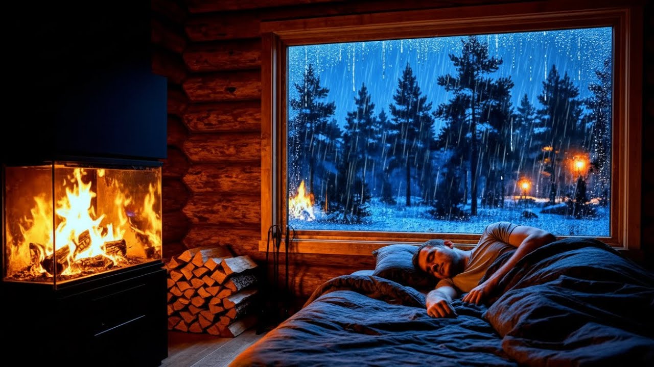 Cozy Rain Ambience in a Forest Wooden Cabin | Rainy Night & Fireplace ...