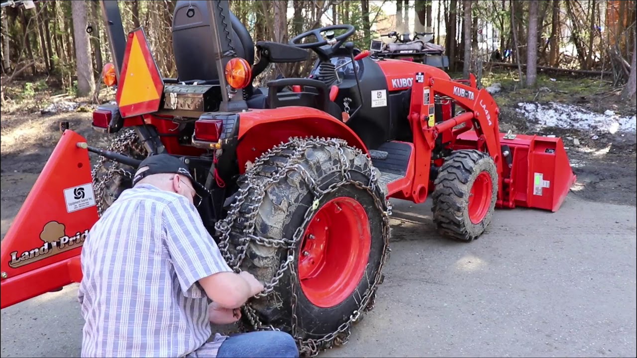 113 Kubota B2601 Compact Tractor "Tire Chain removal" YouTube