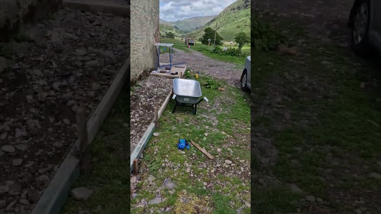 patio slabs layed and footpaths shuttered