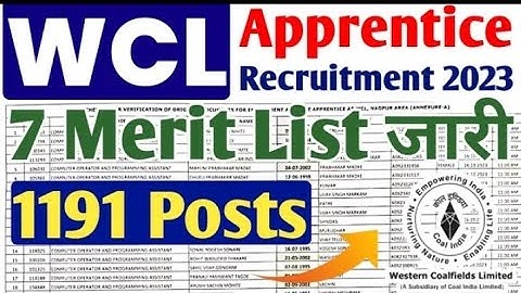 WCL Apprentice की 7 Merit list जारी 2023, WCL Apprentice merit list 2023, WCL Apprentice New merit