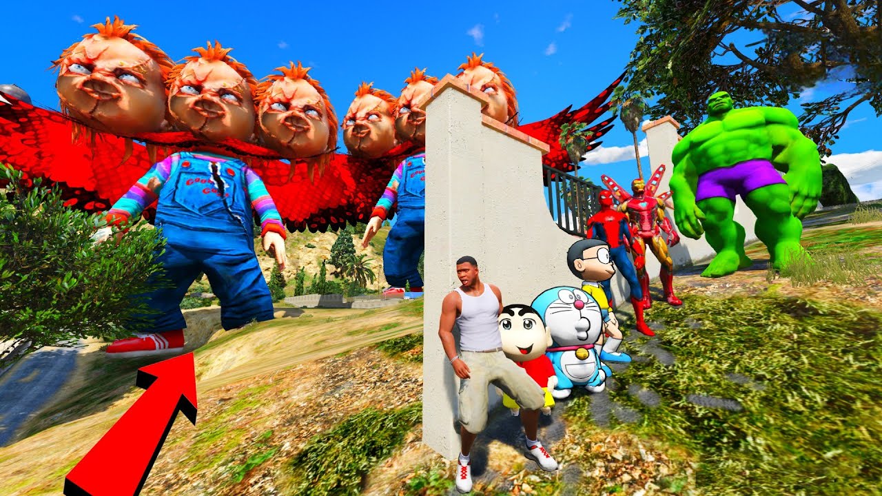 GTA 5 : Shinchan Franklin and Avengers vs Three Headed Chukki in Epic Hide and Seek
