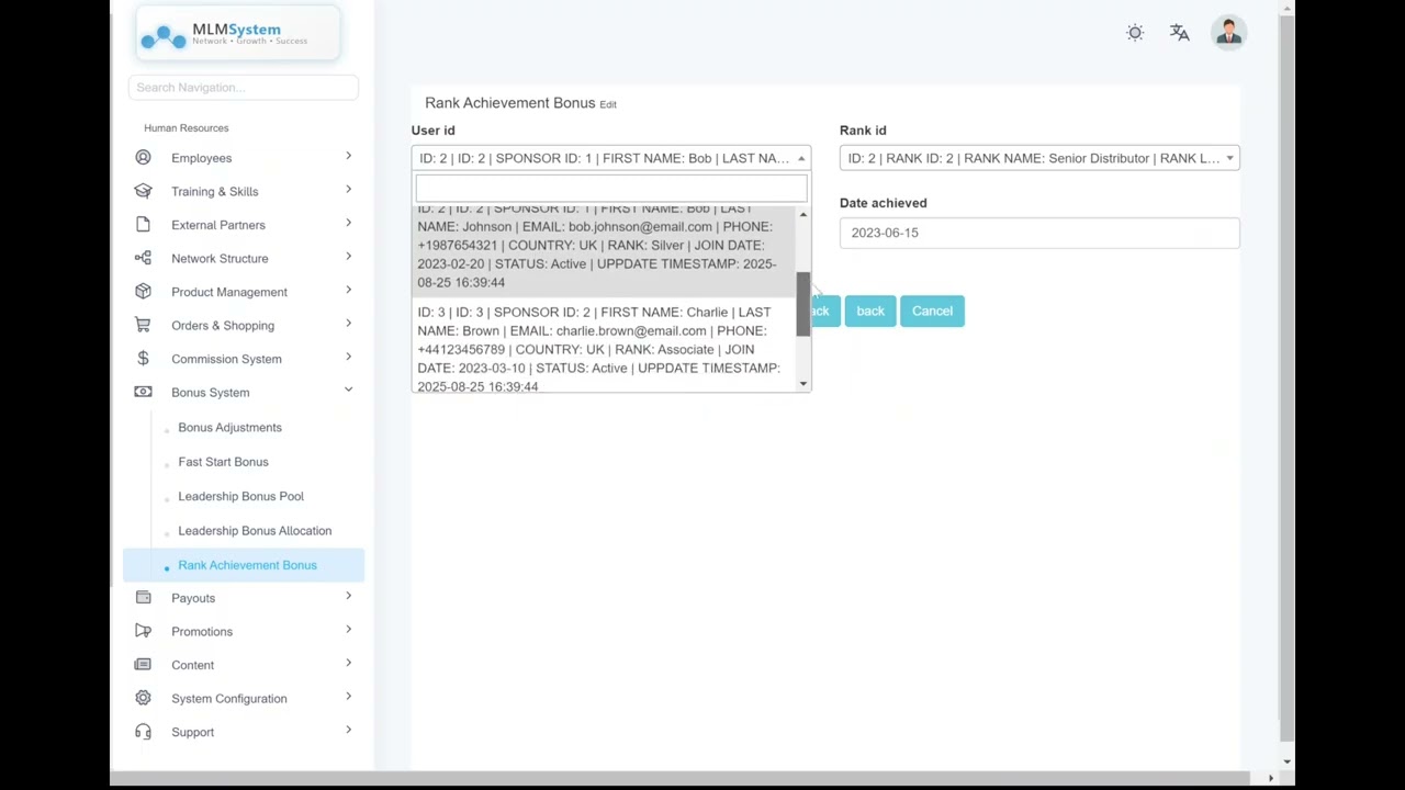 Rank Achivement Bonus | MLM Business Management System SAAS | www.ownitweb.com