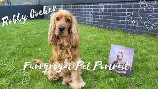 Robby's reaction to the portrait from Furryroyal Pet Portrait  English Cocker Spaniel  Unpackaging