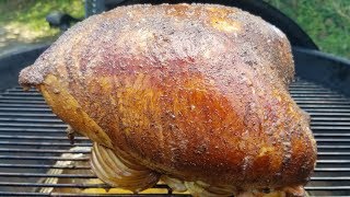 Bone in turkey breast (just over 7 lbs) seasoned with beazell's cajun
seasoning and smoked using apple wood. i rubbed this down a dry
brin...