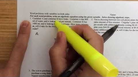 8th Word Problems Equations with Variables on Both Sides