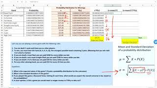 Mean and Standard Deviation of a Probability Distribution using Excel (Poker Hands)