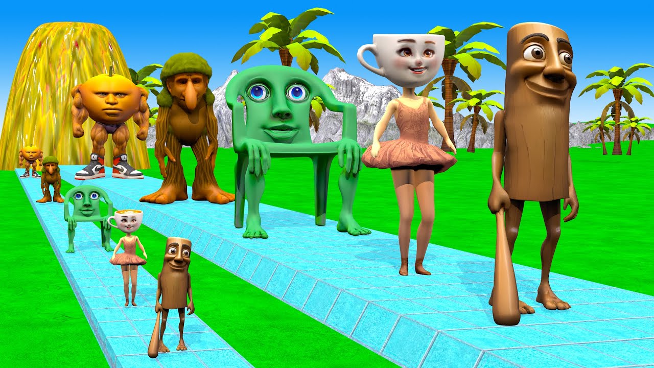 Playing as Tung Tung Sahur in Long Slide Game with Cow Elephant. Funny 3d Animal Game