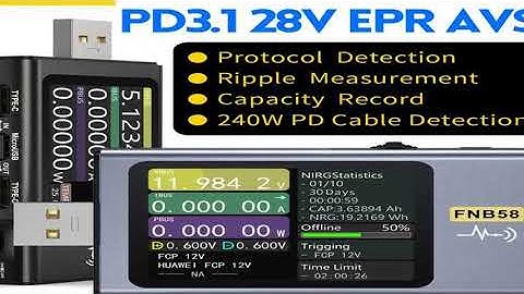 FNB58 USB Tester Voltmeter Ammeter TYPE-C Fast Charge Detection Trigger Capacity Measurement Ripple