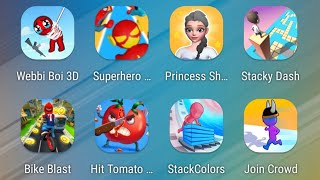 Webbi boy,Superhero Race,Princess Shift,Stacky Dash,Bike Blast,Hit Tomato,Stack Colors,Join Crowd screenshot 2