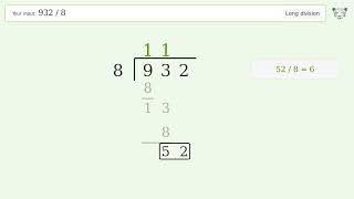 932/8 Long Division — Step-by-Step | Tiger Algebra Solver
