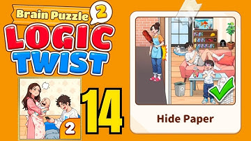 Brain puzzle 2 logic twist level 14 solution walkthrough ( hide paper )