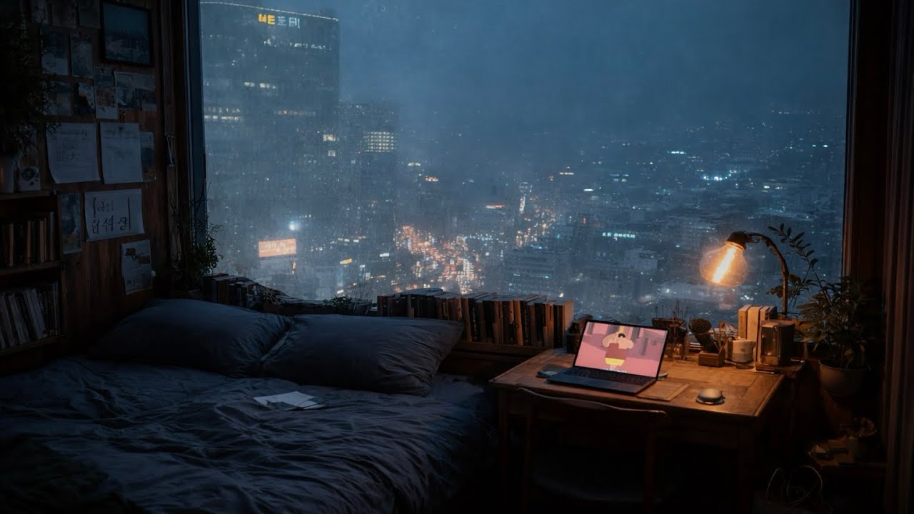 Rain & Stormy Night Bedroom Ambience (Rain + Thunder) | 3 Hours Cozy Study/Sleep Sounds