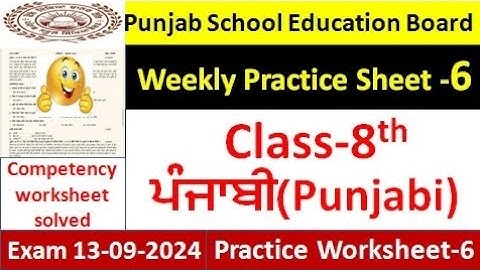 pseb competency based paper class 8th punjabi worksheet 6 test 2024 8th class practice sheet solved