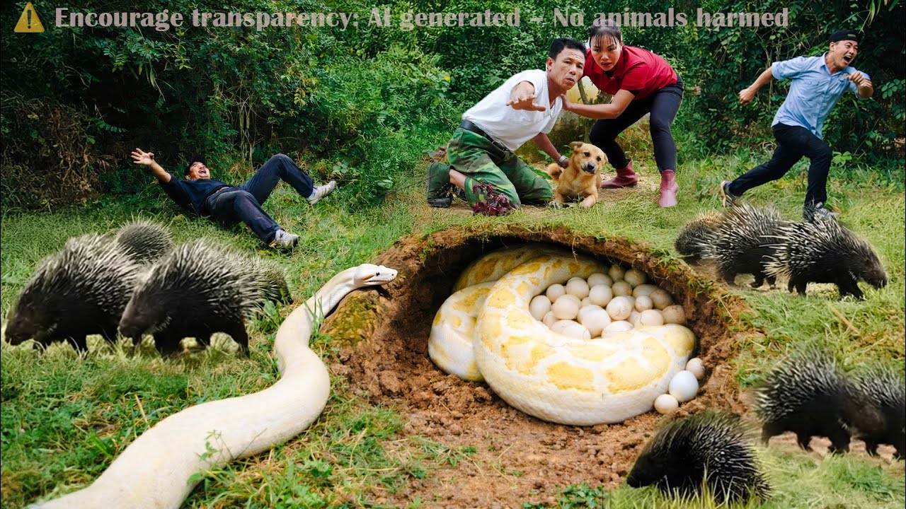 72 Hours of Terror: Harvesting 1000+ Fish as a Giant Albino Python Confronts a Pack of Porcupines 😱
