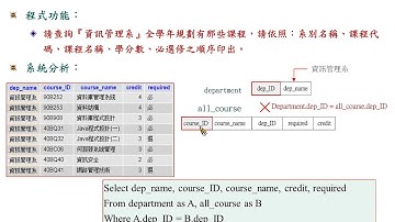 合併查詢：查詢各系課程(範例) - MySQL