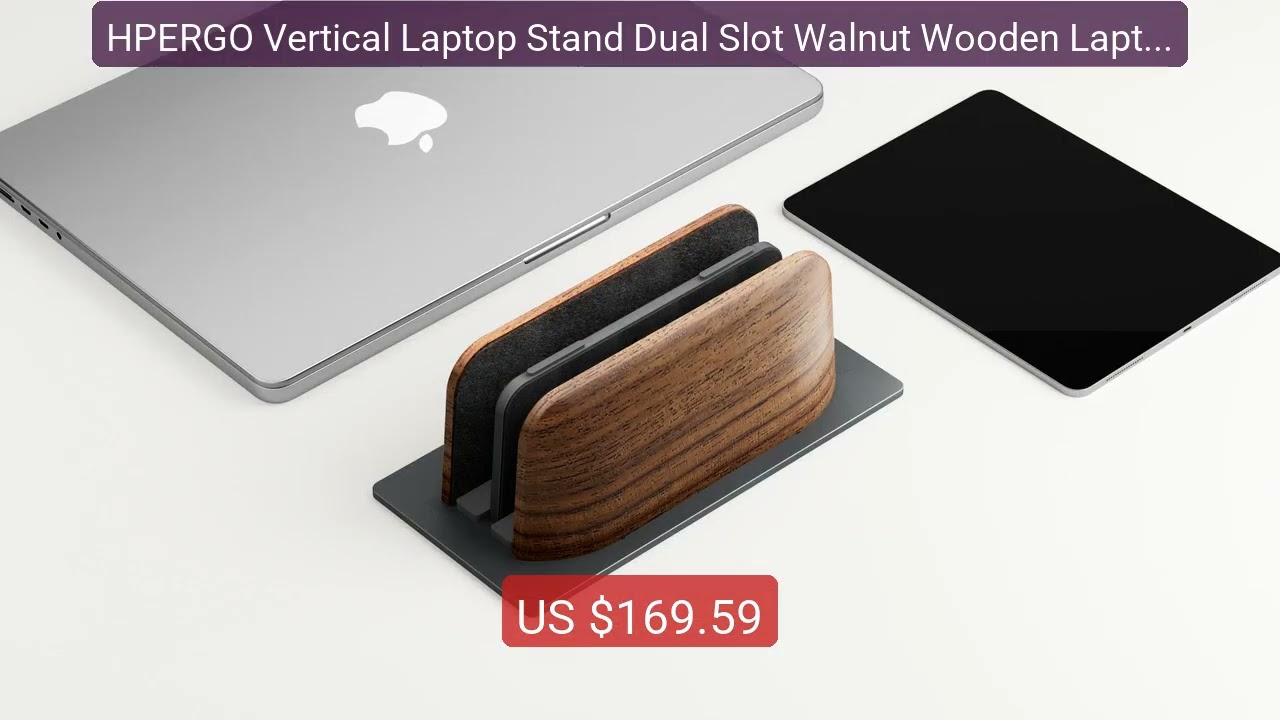 Supporto Verticale Doppio Per Laptop In Legno Noce - Organizer Da Scrivania Con 2 Slot Regolabili Per Tablet E Documenti - 2