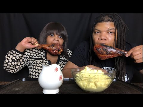 GRILLED SMOKED TURKEY LEGS MUKBANG | EATING SHOW