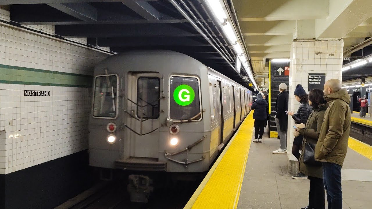 MTA NYCT Subway: R68A (C.I.Y set) (G) train arriving & departing ...