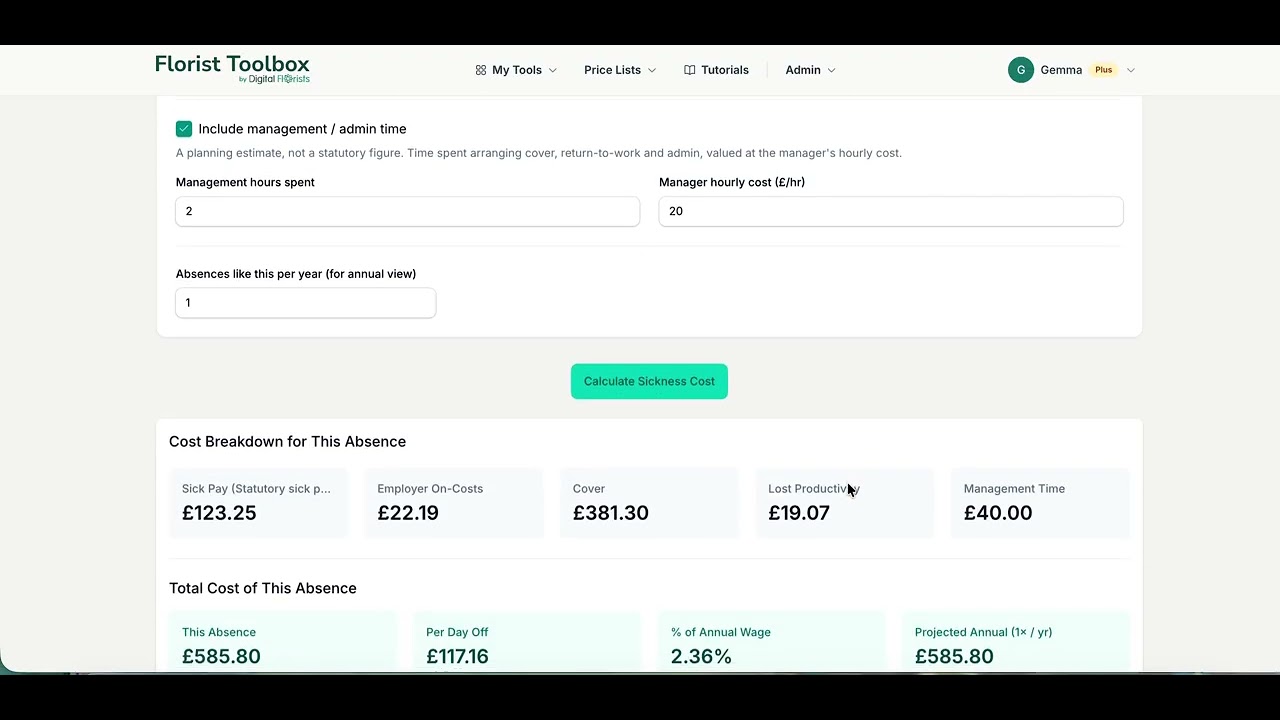 Video walkthrough of the Sickness Cost Calculator