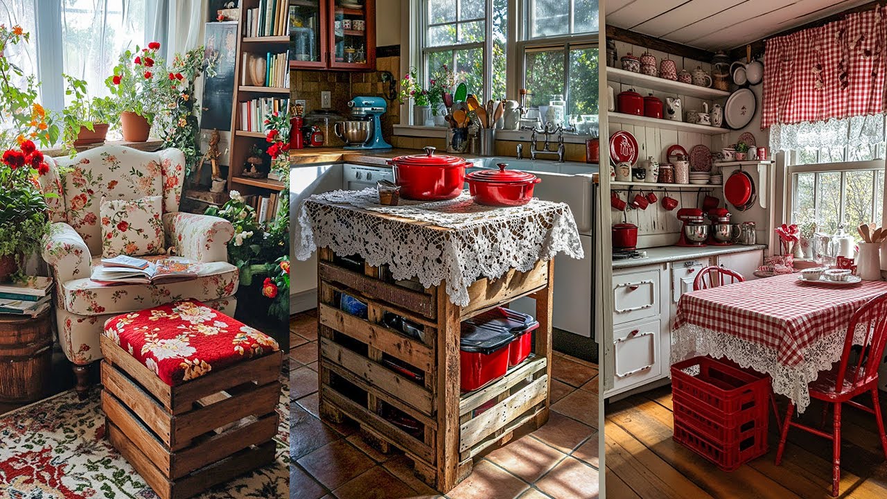 Small Red Rustic Farmhouse | Cozy Cottagecore Decor with Vintage Charm