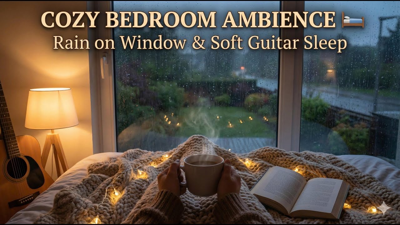 Cozy Bedroom Ambience 🛏️ Rain on Window & Soft Guitar Sleep
