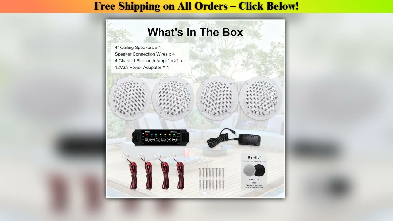 Herdio 4PCS 4'' 320W Ceiling Bluetooth Waterproof Speakers 2 Way Flush Mount Ceiling Speakers For