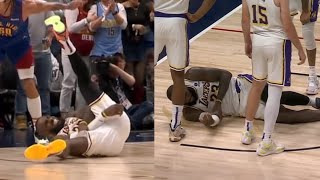 LBJ EXHAUSTED! COLLAPSES \& IN PAIN AFTER NIKOLA JOKIC GETS BASKET \& DUNKS OVER HIM!