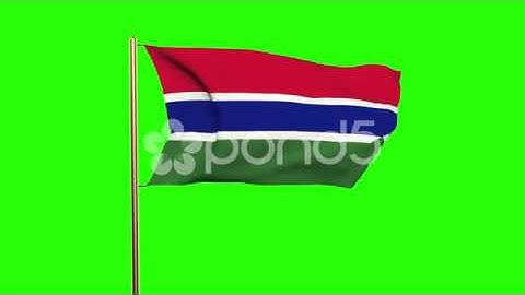 Gambia Flag Waving In The Wind. Green Screen, Alpha Matte. Loopable Animation