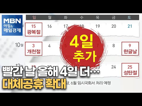 신문브리핑1 &amp;quot;빨간 날 올해 4일 더…대체공휴 확대&amp;quot;외 주요기사 [아침&amp;amp;매일경제]