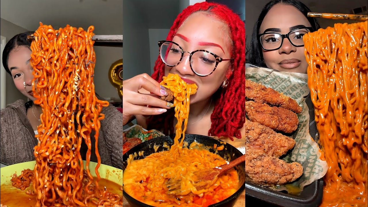 Extra Spicy Creamy Buldak Noodles Mukbang ASMR TikTok Compilation 🍜🔥