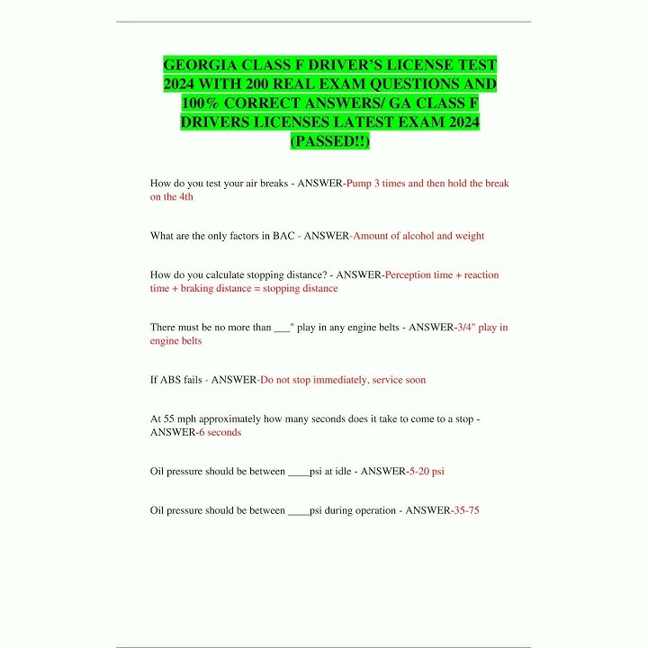 GEORGIA CLASS F DRIVERS LICENSE TEST 2024 WITH 200 REAL EXAM QUESTIONS AND 100 CORRECT ANSWERS GA CL