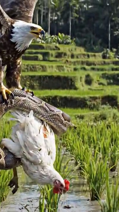 an eagle attacks a snake wrapped around a chicken#aegle #wildlife #aegle #animals