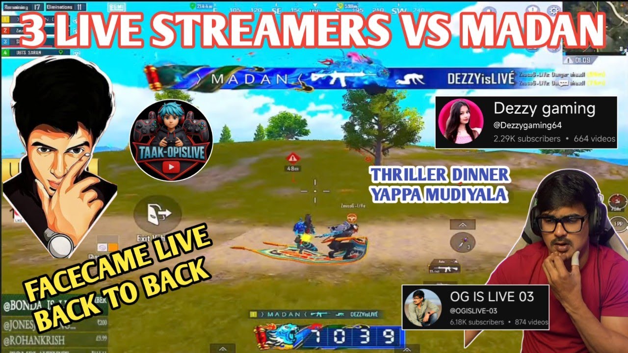 3 LIVE STREAMERS VS MADAN 😳 BACK TO BACK 🔥 THRILLER DINNER END #bgmilive #madan #TN49YT #bgmi 