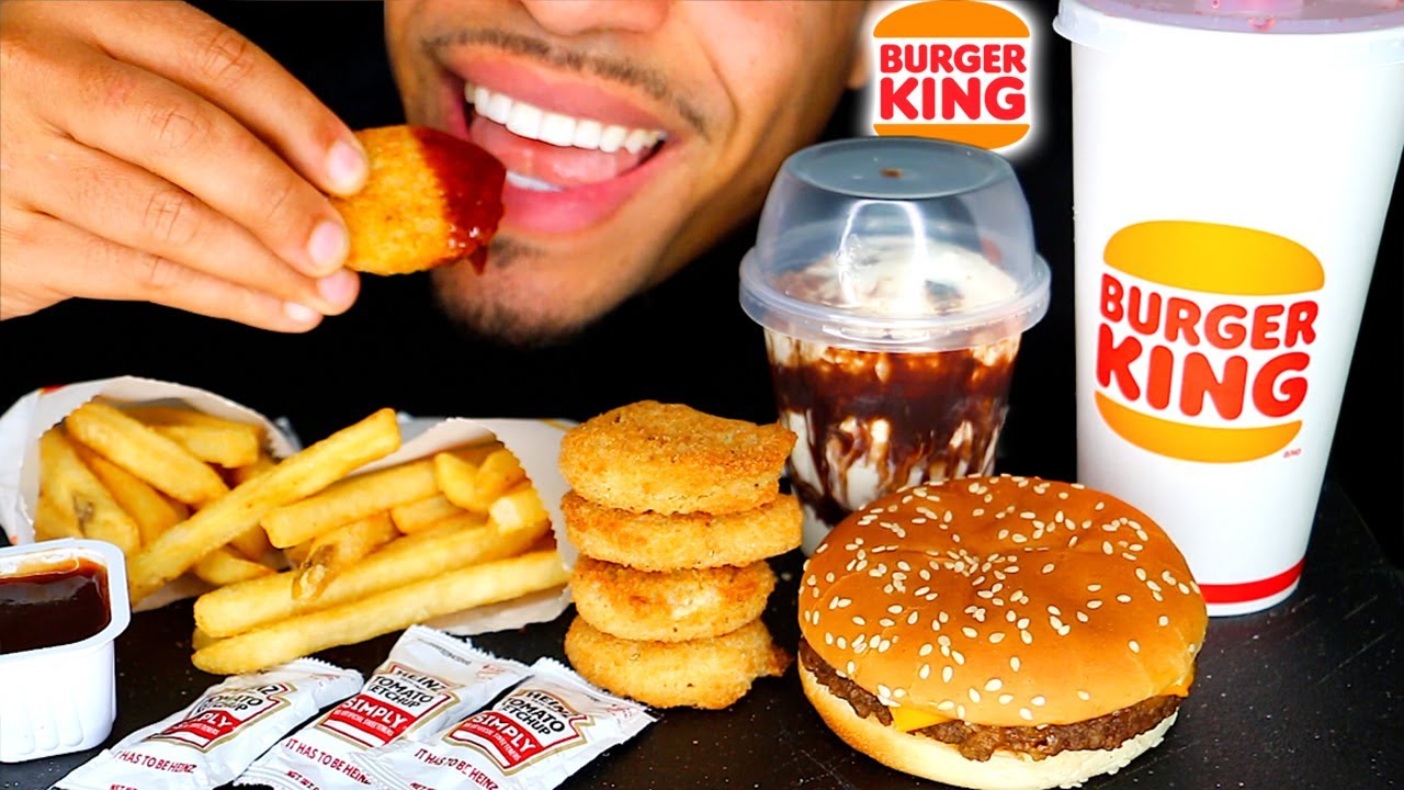 ASMR | BURGER KING CHEESEBURGER CHICKEN NUGGETS | CRISPY FRENCH FRIES | ICE CREAM HOT FUDGE SUNDAE