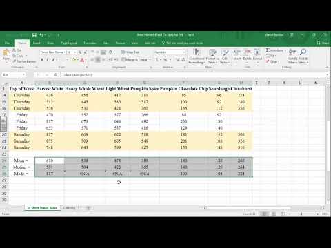 The Mean, Median, and Mode in Excel 2016